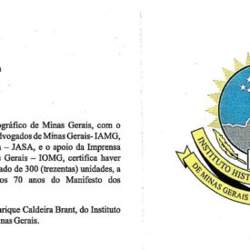 Medalha 70 anos Manifesto Mineiros - Encarte